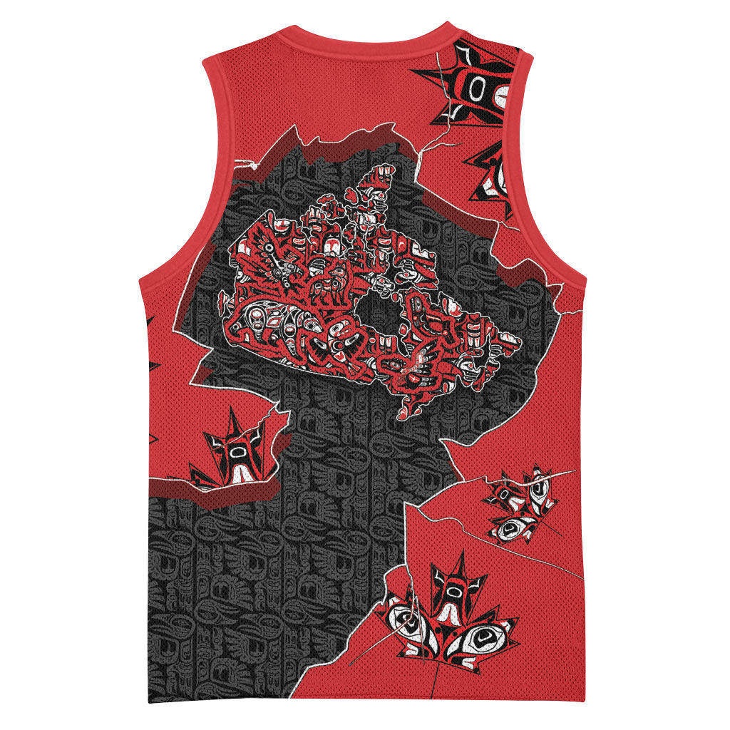 Canada National Indigenous Peoples Day Basketball Jersey Red Map Haida Totem Patterns
