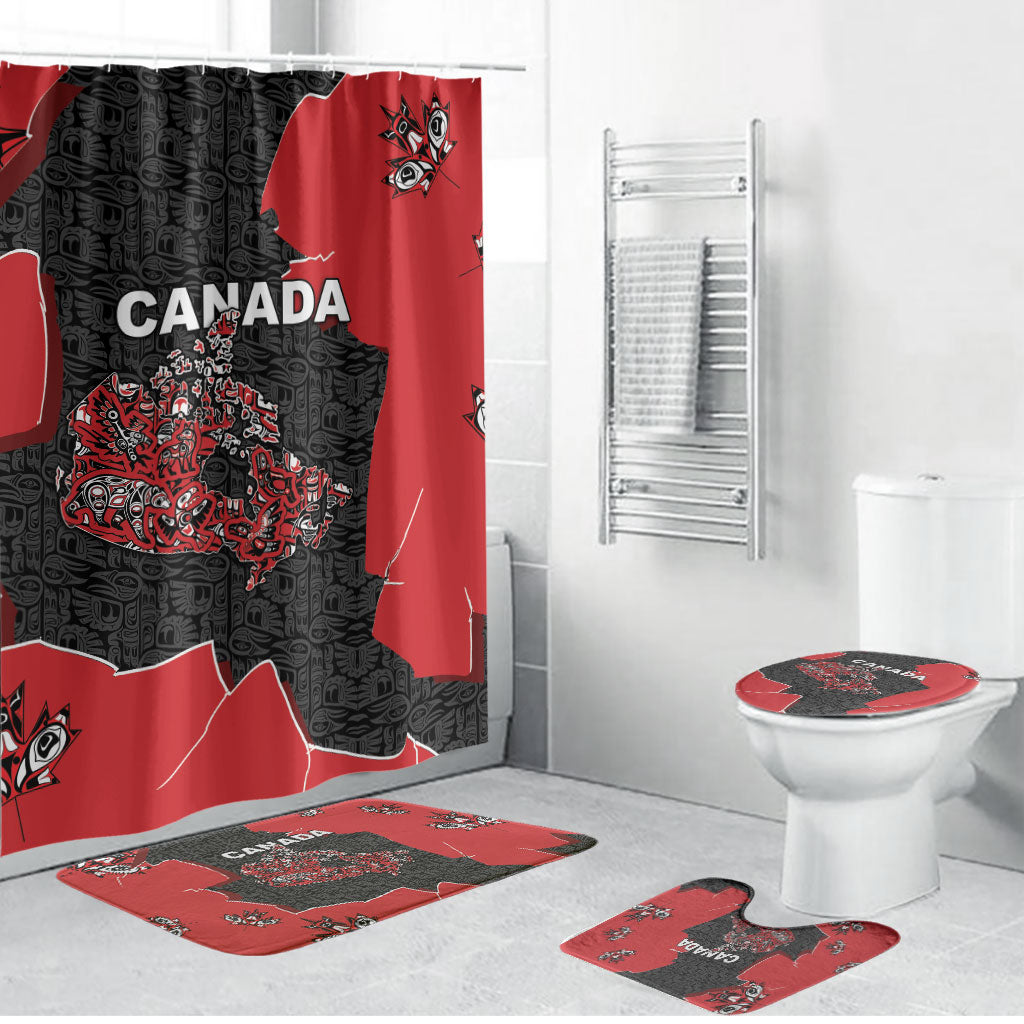 Canada National Indigenous Peoples Day Bathroom Set Red Map Haida Totem Patterns