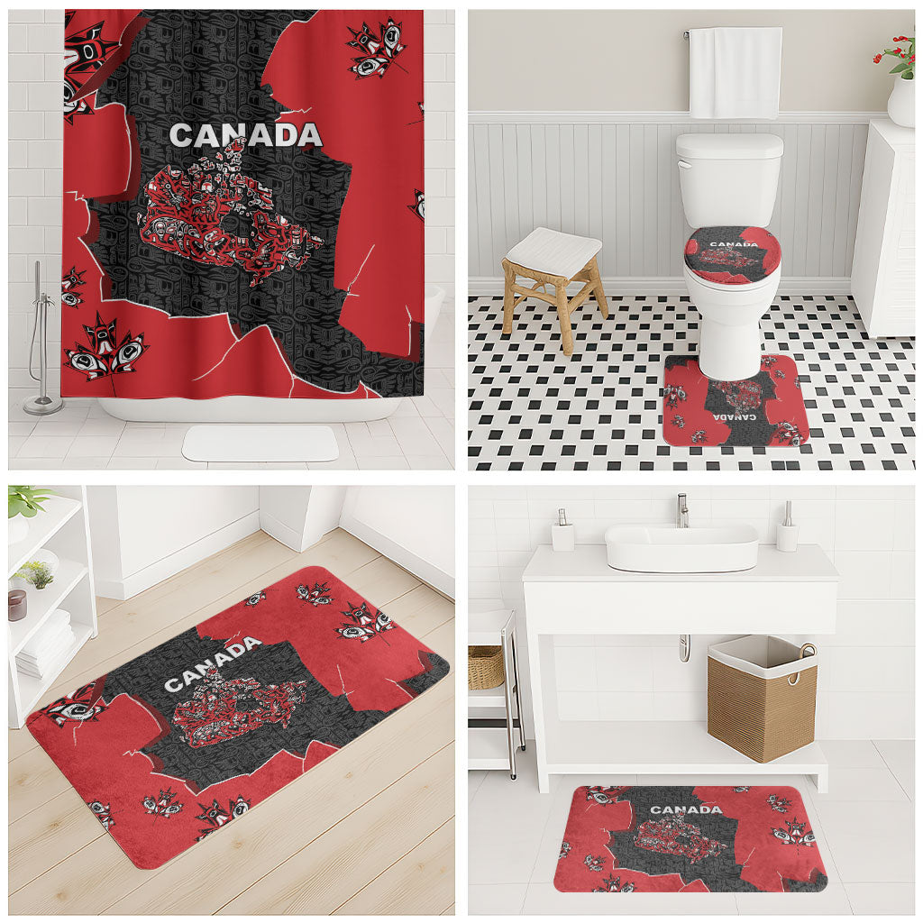 Canada National Indigenous Peoples Day Bathroom Set Red Map Haida Totem Patterns