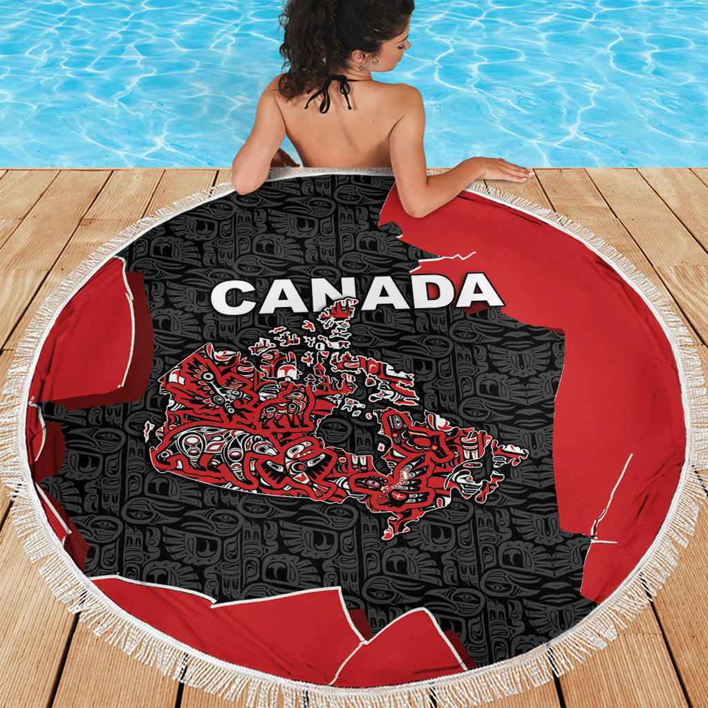 Canada National Indigenous Peoples Day Beach Blanket Red Map Haida Totem Patterns