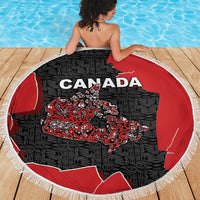 Canada National Indigenous Peoples Day Beach Blanket Red Map Haida Totem Patterns