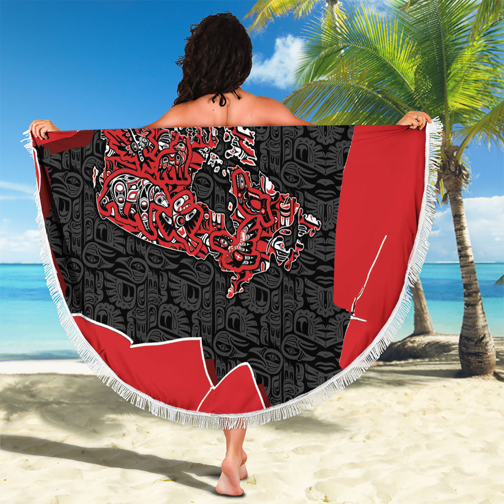 Canada National Indigenous Peoples Day Beach Blanket Red Map Haida Totem Patterns