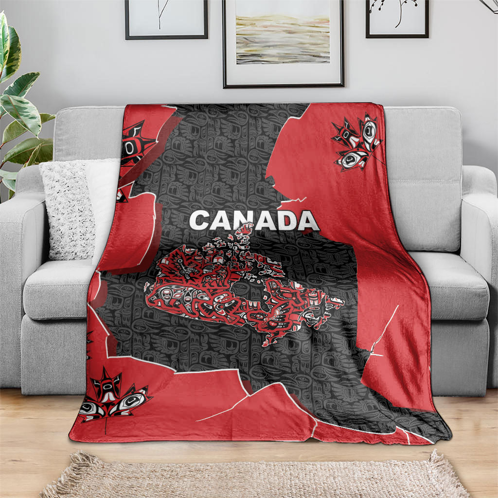 Canada National Indigenous Peoples Day Blanket Red Map Haida Totem Patterns