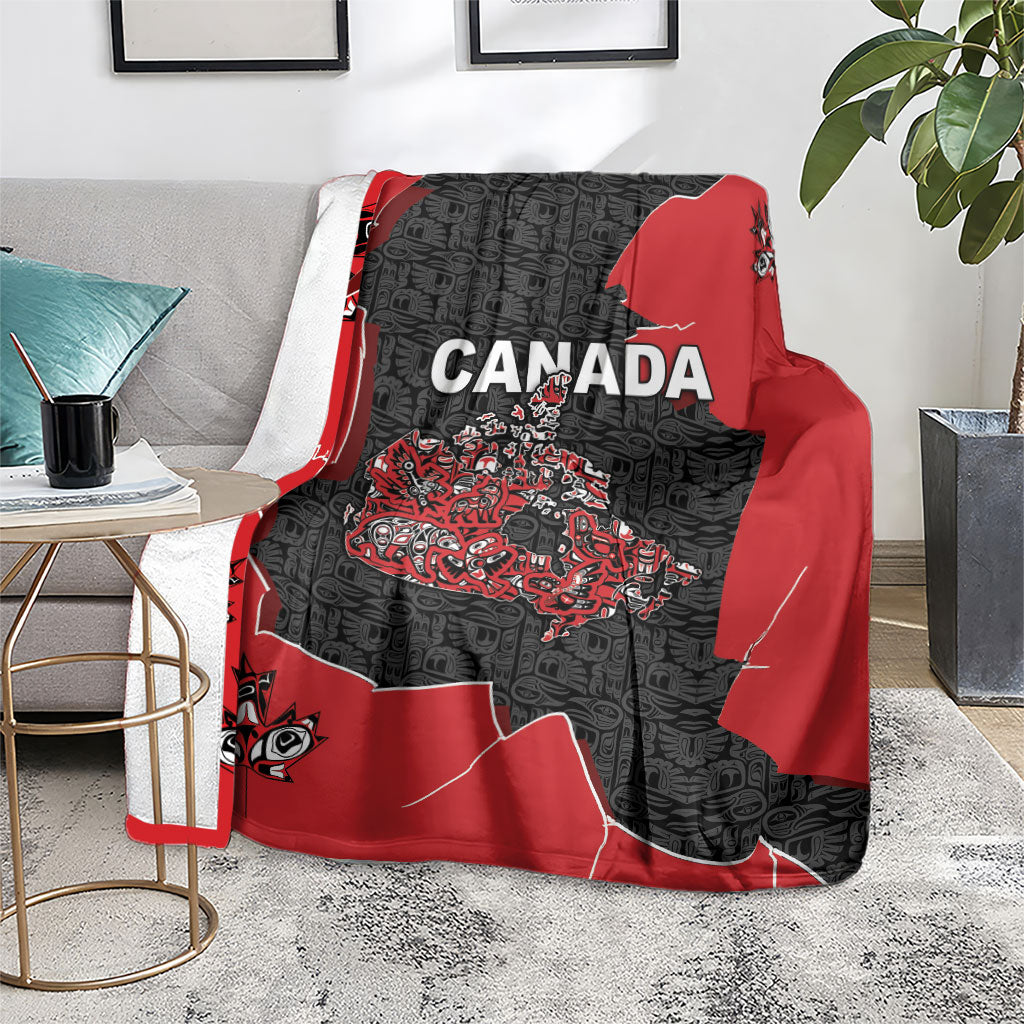 Canada National Indigenous Peoples Day Blanket Red Map Haida Totem Patterns