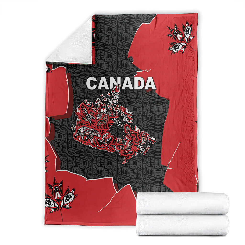 Canada National Indigenous Peoples Day Blanket Red Map Haida Totem Patterns