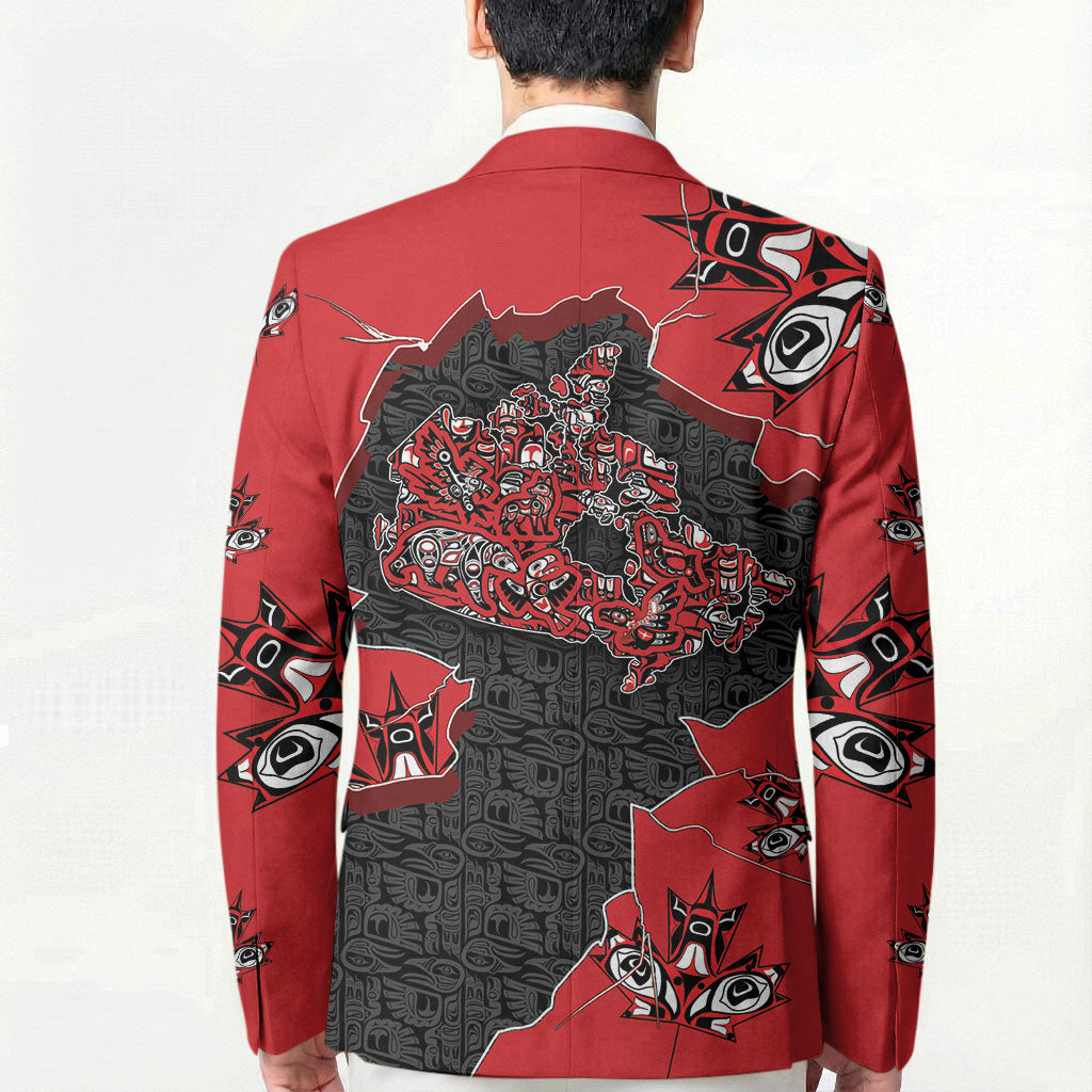 Canada National Indigenous Peoples Day Blazer Red Map Haida Totem Patterns
