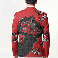 Canada National Indigenous Peoples Day Blazer Red Map Haida Totem Patterns