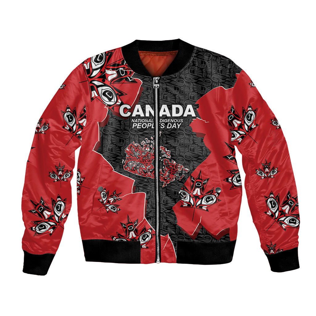 Canada National Indigenous Peoples Day Bomber Jacket Red Map Haida Totem Patterns