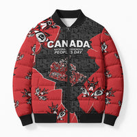 Canada National Indigenous Peoples Day Bomber Puffer Jacket Red Map Haida Totem Patterns