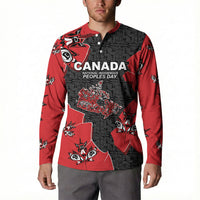 Canada National Indigenous Peoples Day Button Sweatshirt Red Map Haida Totem Patterns