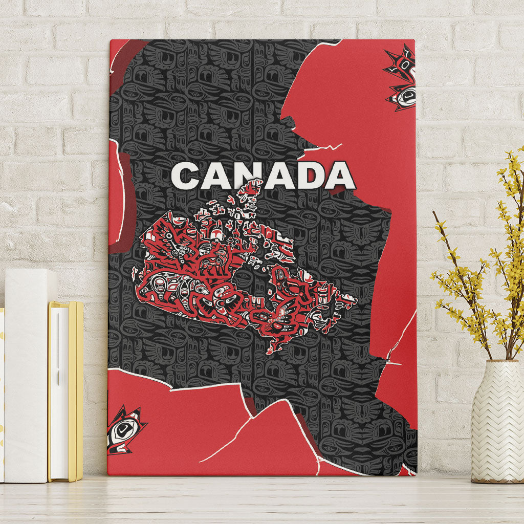 Canada National Indigenous Peoples Day Canvas Wall Art Red Map Haida Totem Patterns
