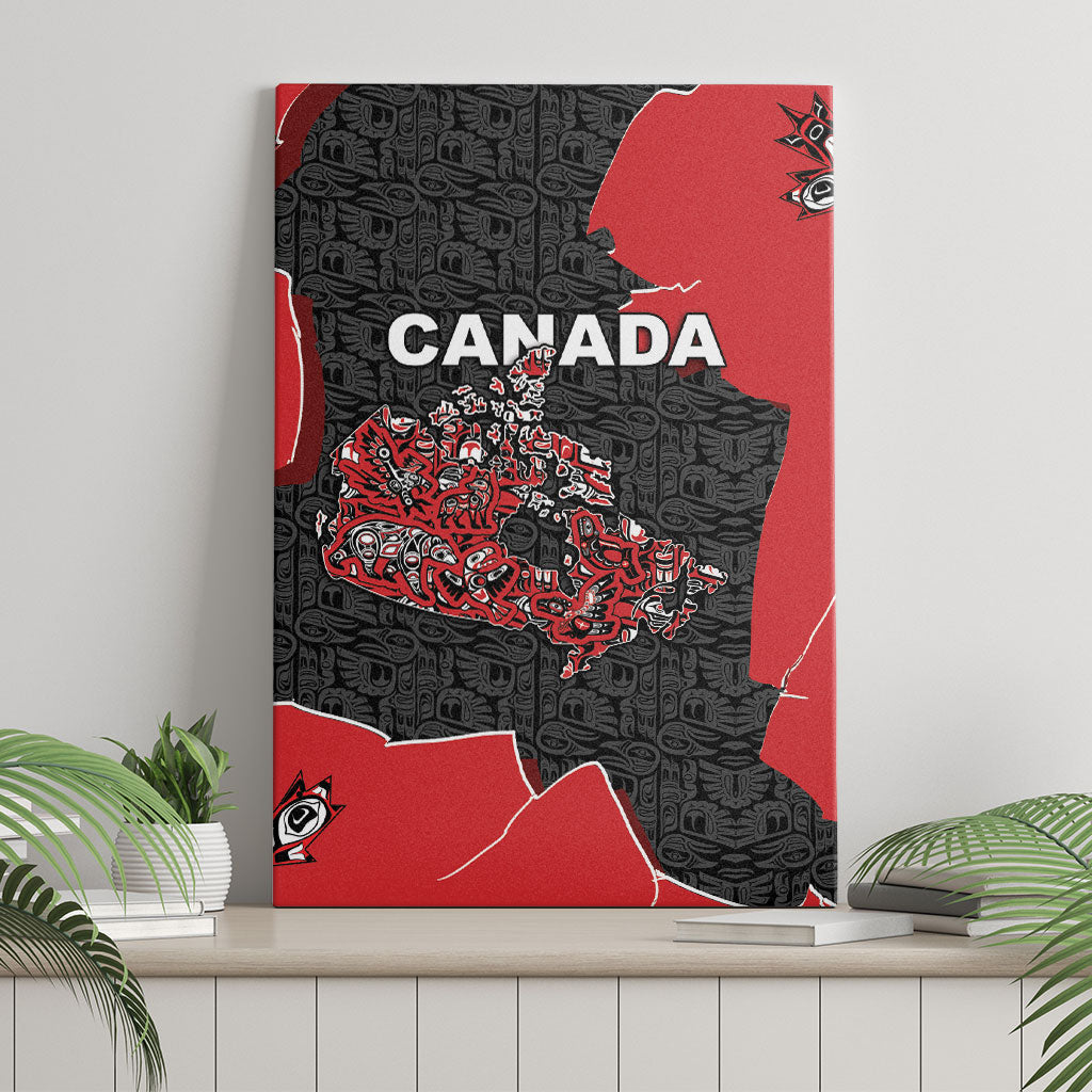 Canada National Indigenous Peoples Day Canvas Wall Art Red Map Haida Totem Patterns