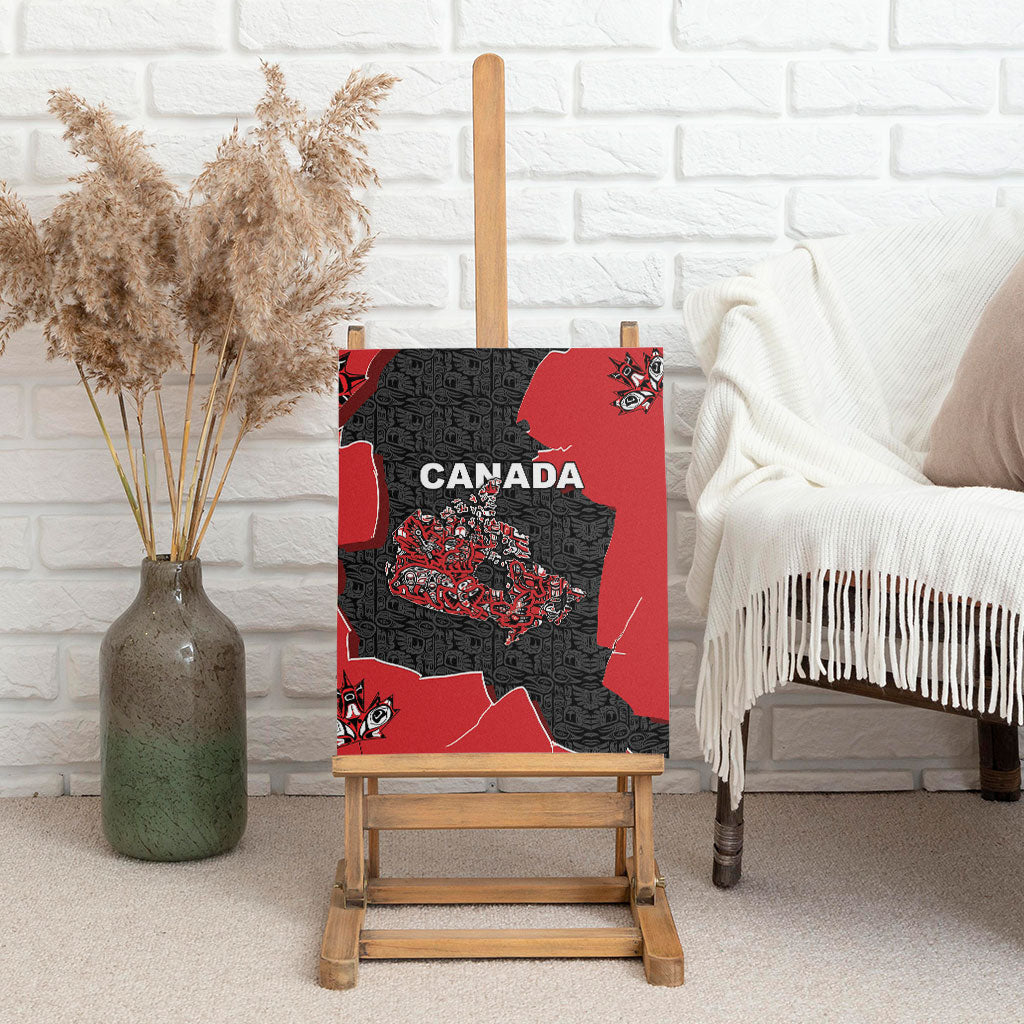 Canada National Indigenous Peoples Day Canvas Wall Art Red Map Haida Totem Patterns