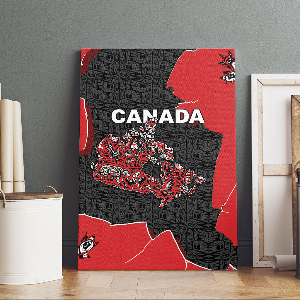 Canada National Indigenous Peoples Day Canvas Wall Art Red Map Haida Totem Patterns