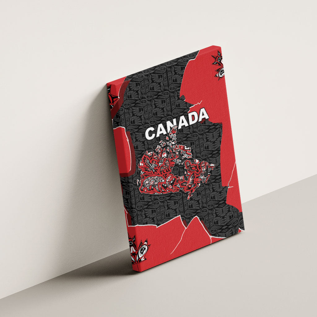 Canada National Indigenous Peoples Day Canvas Wall Art Red Map Haida Totem Patterns