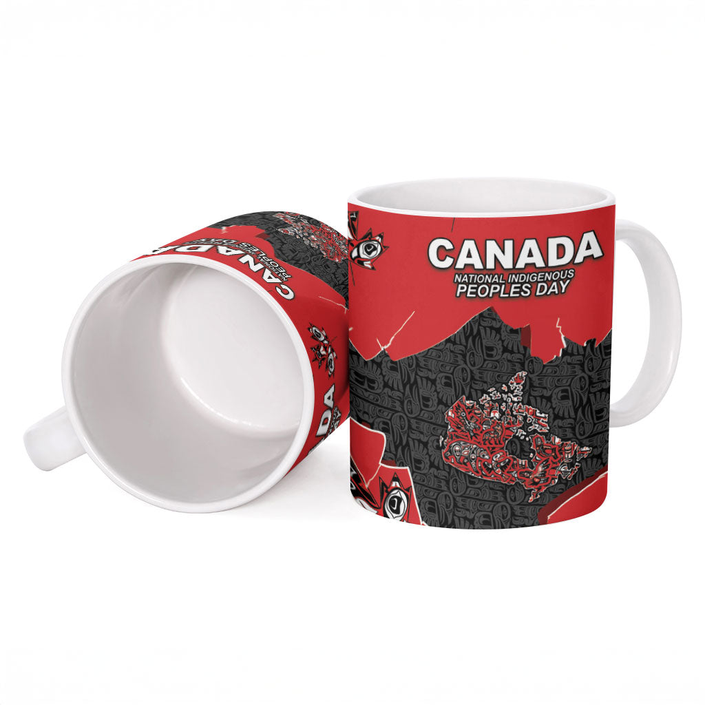 Canada National Indigenous Peoples Day Ceramic Mug Red Map Haida Totem Patterns