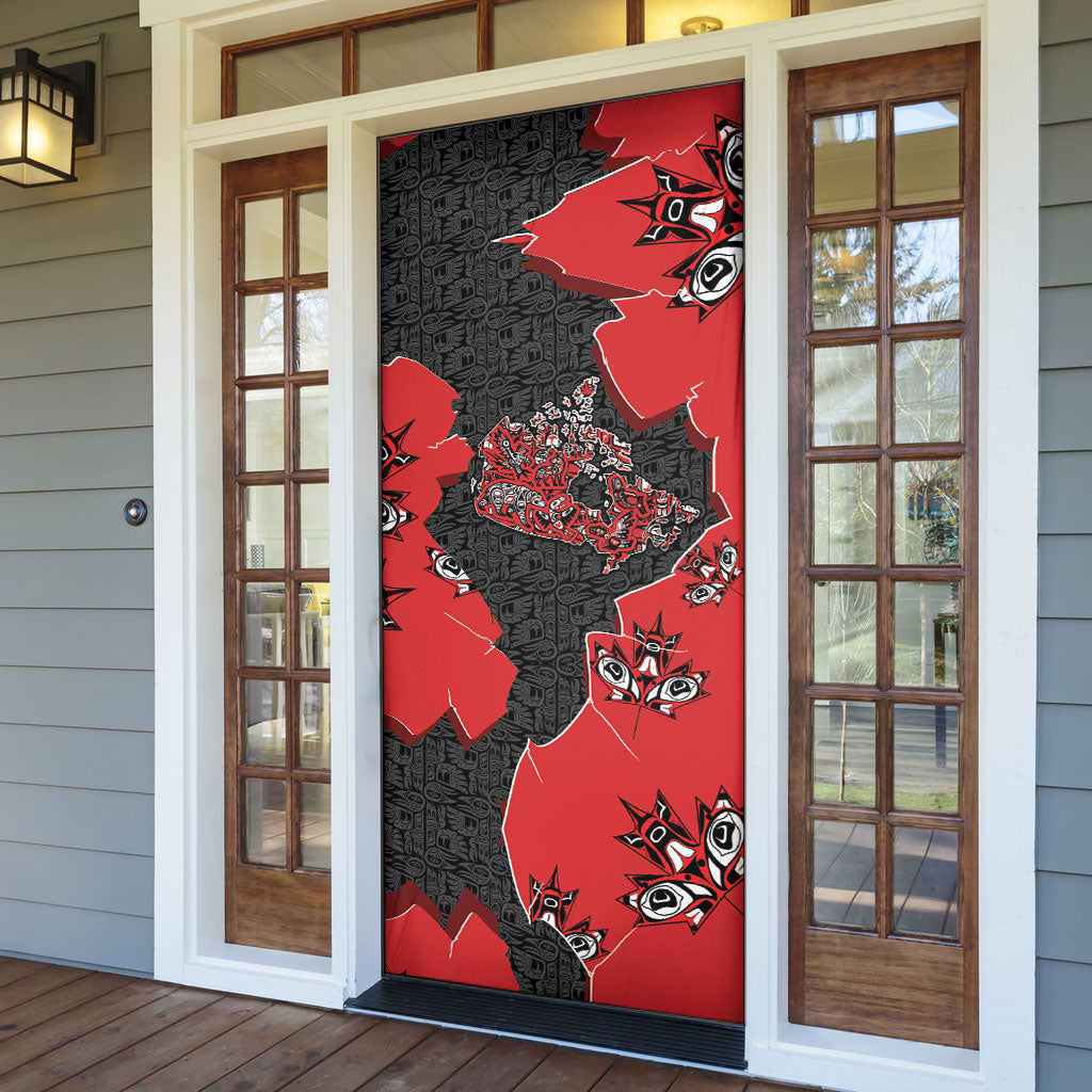 Canada National Indigenous Peoples Day Door Cover Red Map Haida Totem Patterns