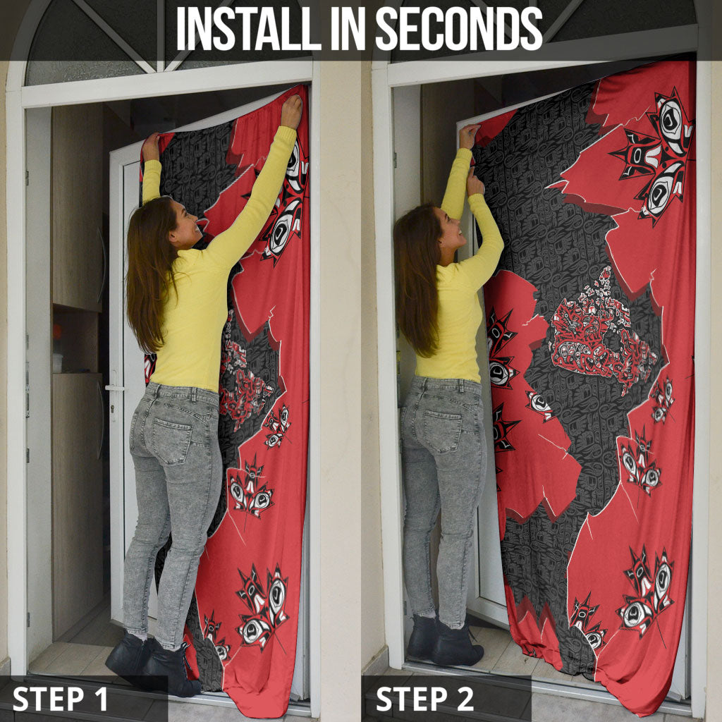 Canada National Indigenous Peoples Day Door Cover Red Map Haida Totem Patterns