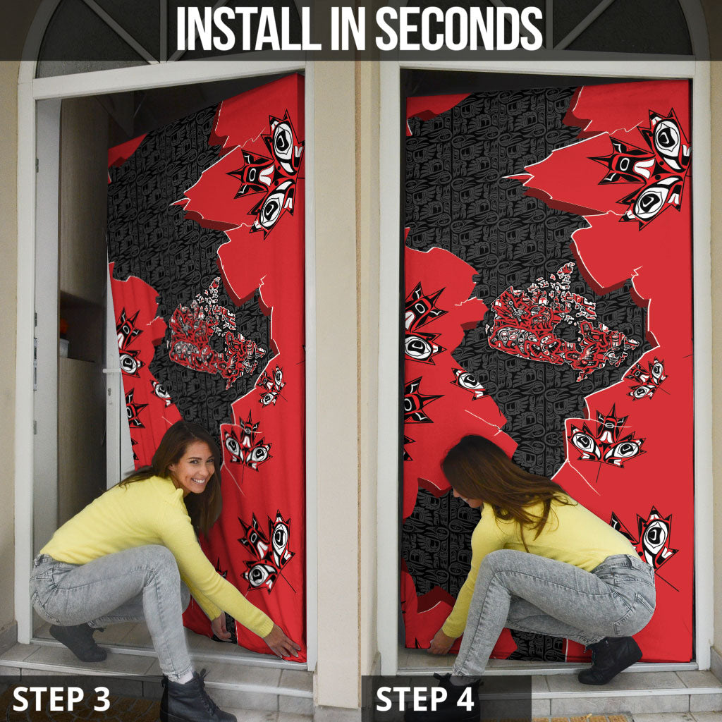 Canada National Indigenous Peoples Day Door Cover Red Map Haida Totem Patterns