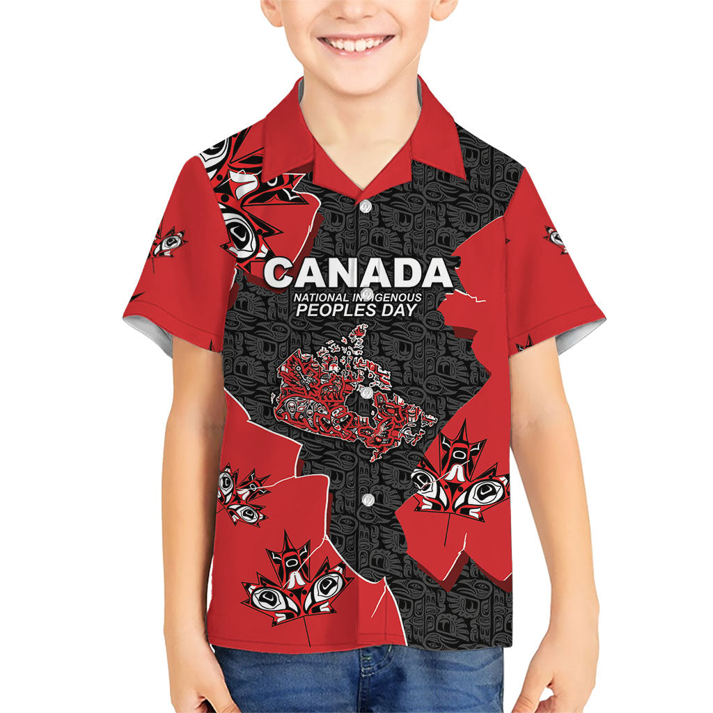 Canada National Indigenous Peoples Day Hawaiian Shirt Red Map Haida Totem Patterns