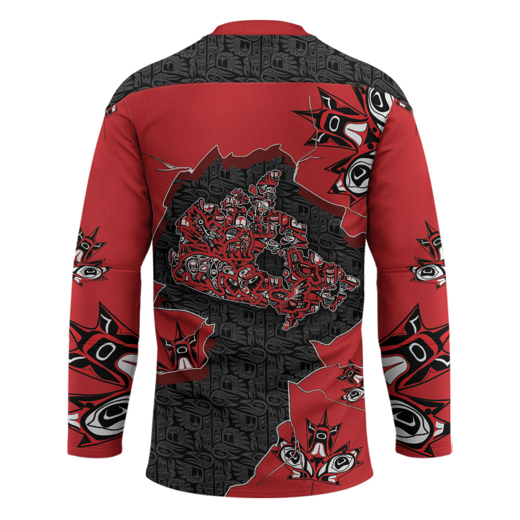 Canada National Indigenous Peoples Day Hockey Jersey Red Map Haida Totem Patterns