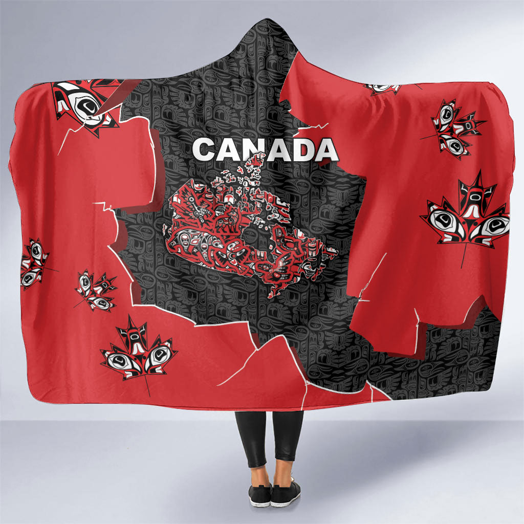 Canada National Indigenous Peoples Day Hooded Blanket Red Map Haida Totem Patterns