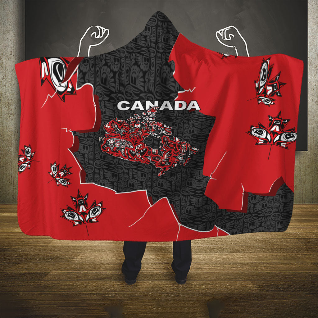 Canada National Indigenous Peoples Day Hooded Blanket Red Map Haida Totem Patterns