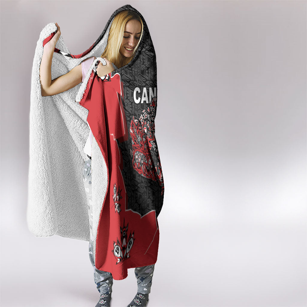 Canada National Indigenous Peoples Day Hooded Blanket Red Map Haida Totem Patterns