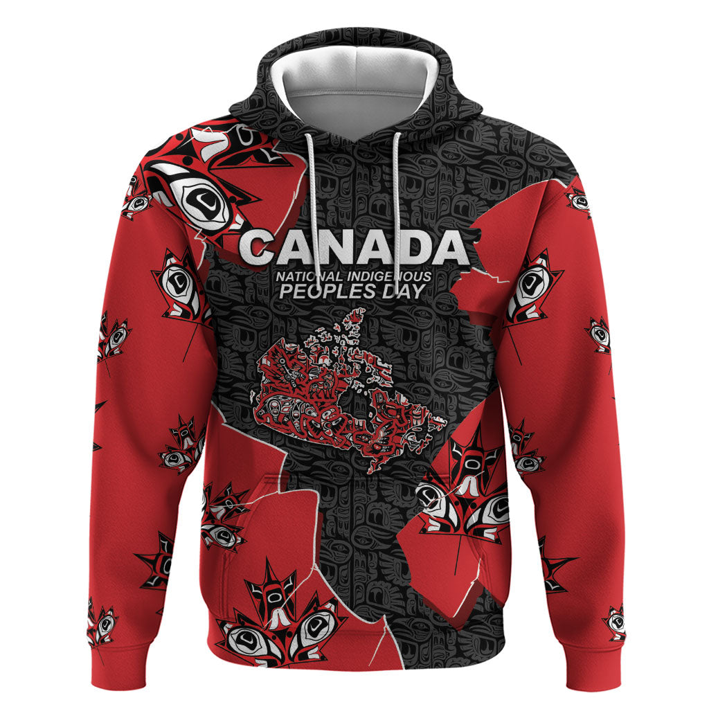 Canada National Indigenous Peoples Day Hoodie Red Map Haida Totem Patterns