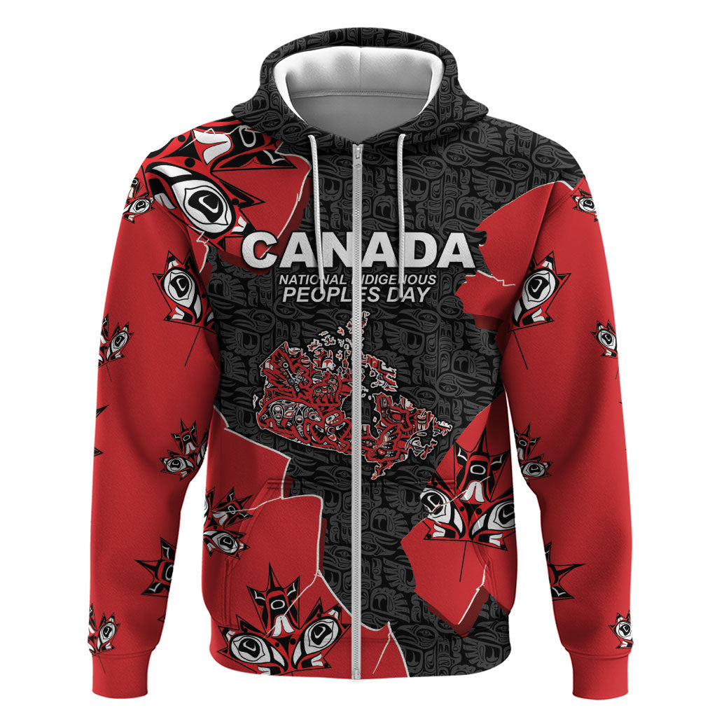 Canada National Indigenous Peoples Day Hoodie Red Map Haida Totem Patterns