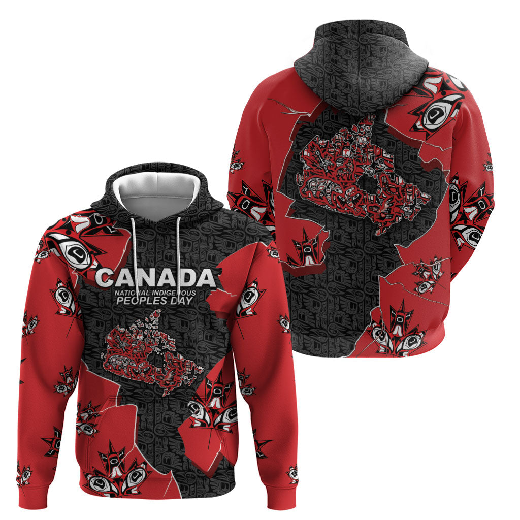Canada National Indigenous Peoples Day Hoodie Red Map Haida Totem Patterns