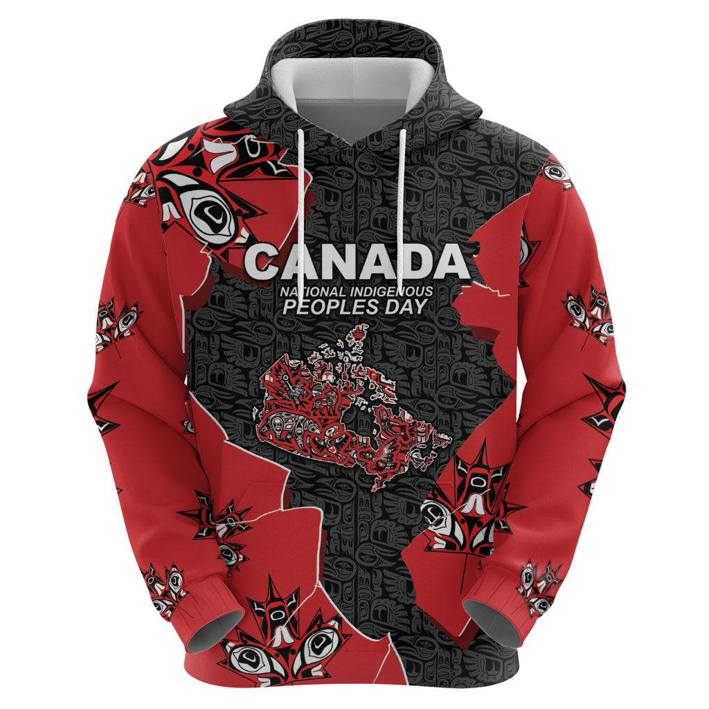 Canada National Indigenous Peoples Day Hoodie Red Map Haida Totem Patterns