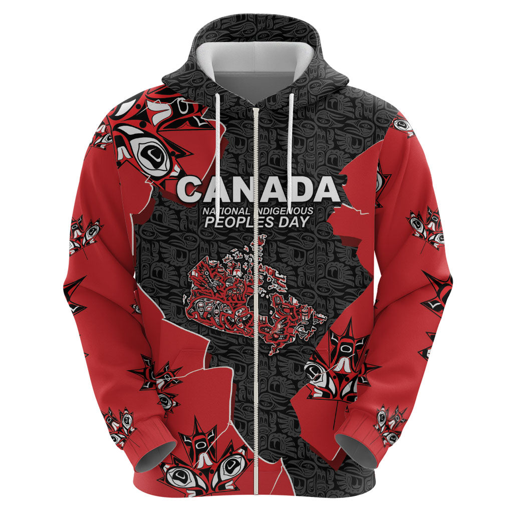 Canada National Indigenous Peoples Day Hoodie Red Map Haida Totem Patterns