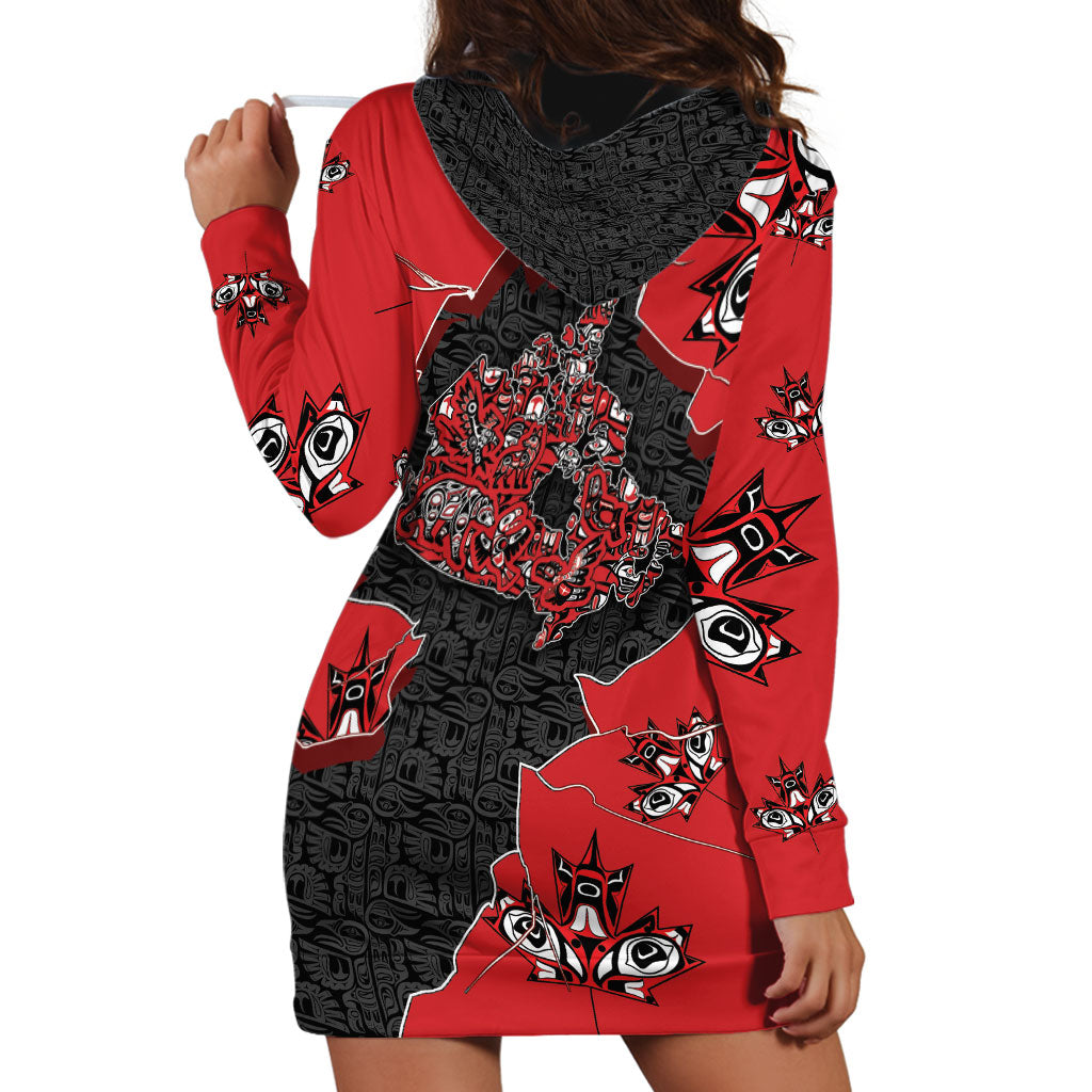 Canada National Indigenous Peoples Day Hoodie Dress Red Map Haida Totem Patterns