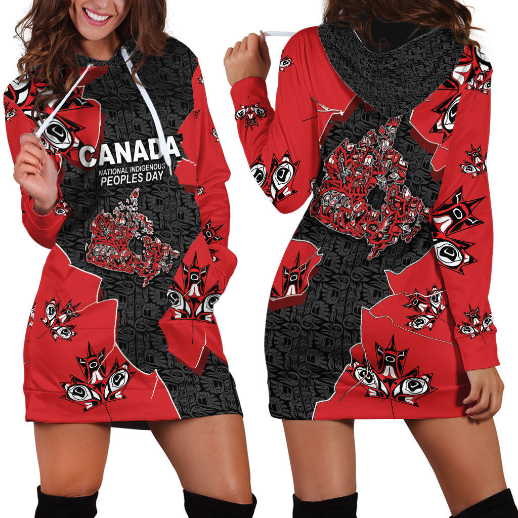 Canada National Indigenous Peoples Day Hoodie Dress Red Map Haida Totem Patterns