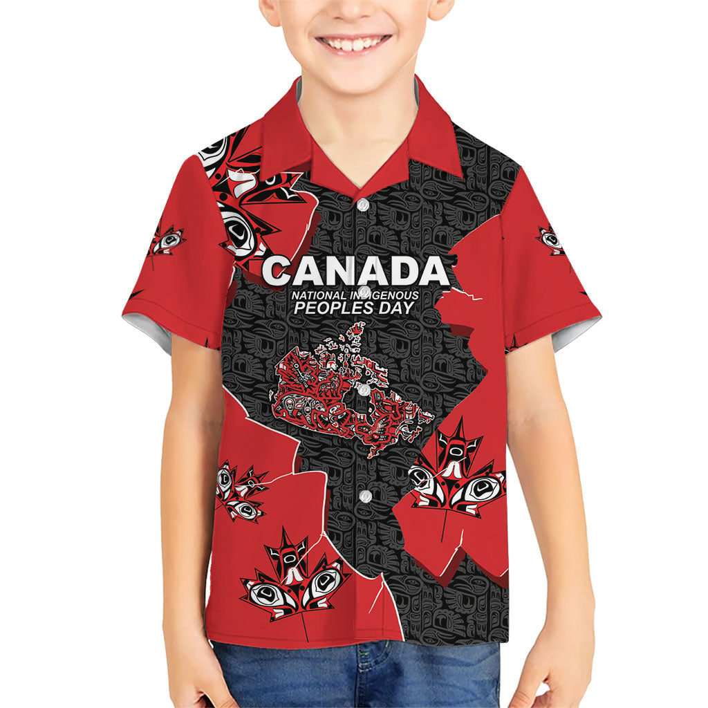 Canada National Indigenous Peoples Day Kid Hawaiian Shirt Red Map Haida Totem Patterns