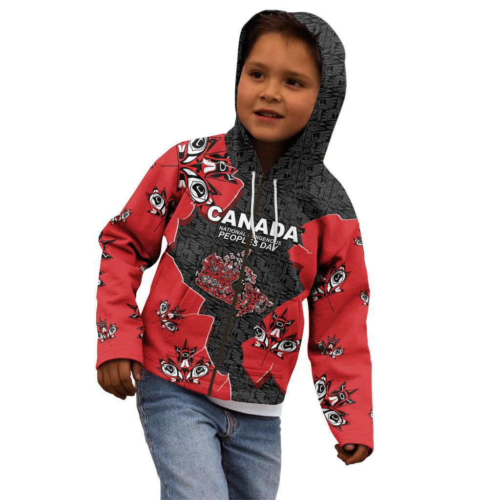 Canada National Indigenous Peoples Day Kid Hoodie Red Map Haida Totem Patterns