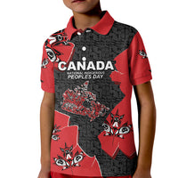 Canada National Indigenous Peoples Day Kid Polo Shirt Red Map Haida Totem Patterns