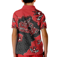 Canada National Indigenous Peoples Day Kid Polo Shirt Red Map Haida Totem Patterns