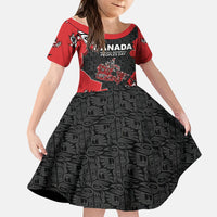 Canada National Indigenous Peoples Day Kid Short Sleeve Dress Red Map Haida Totem Patterns