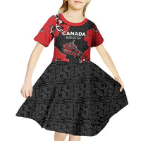 Canada National Indigenous Peoples Day Kid Short Sleeve Dress Red Map Haida Totem Patterns