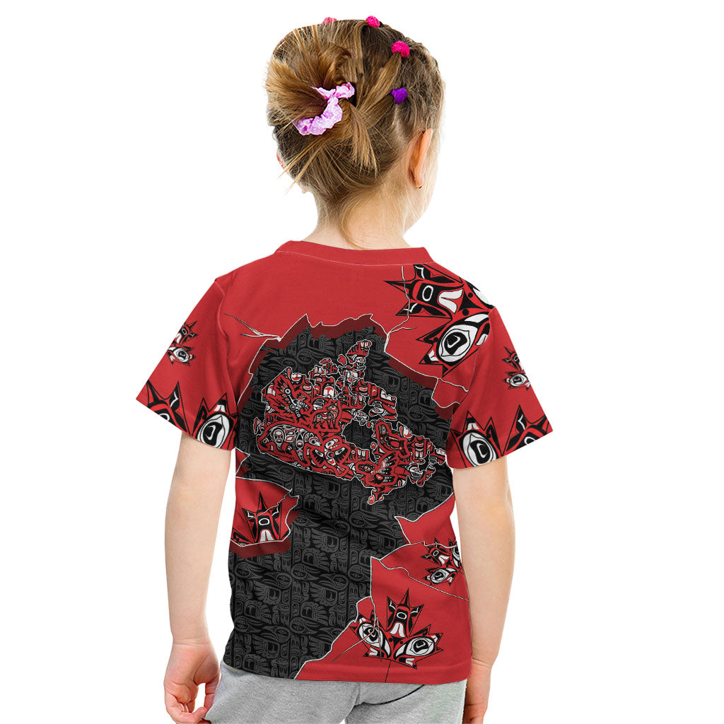 Canada National Indigenous Peoples Day Kid T Shirt Red Map Haida Totem Patterns