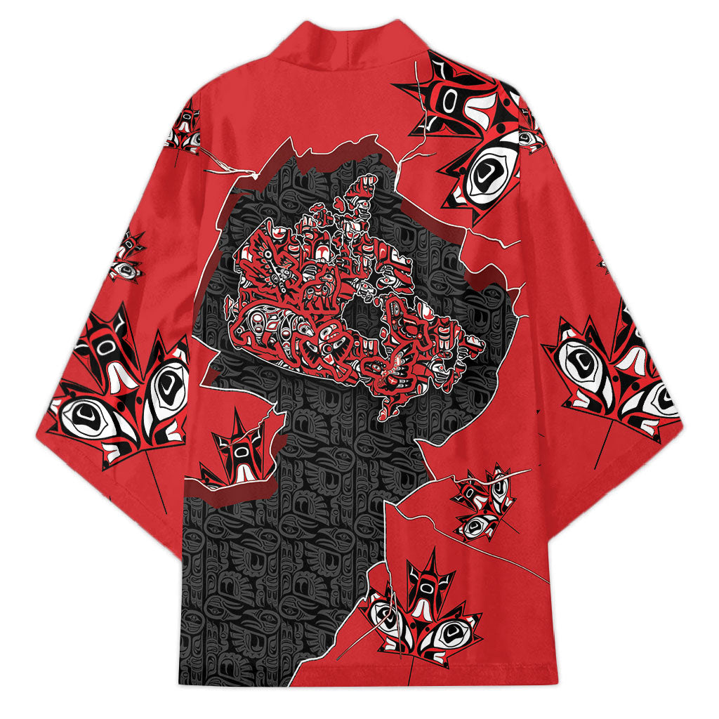 Canada National Indigenous Peoples Day Kimono Red Map Haida Totem Patterns