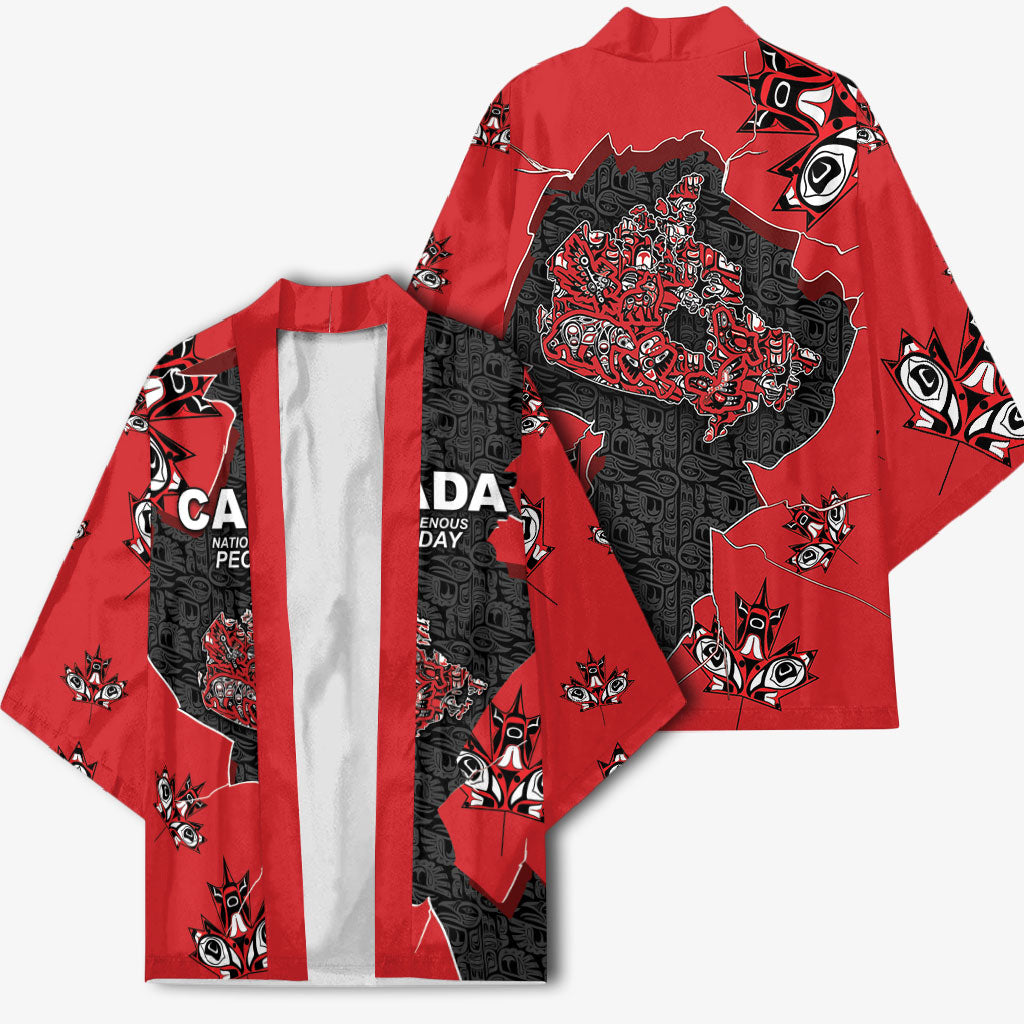 Canada National Indigenous Peoples Day Kimono Red Map Haida Totem Patterns
