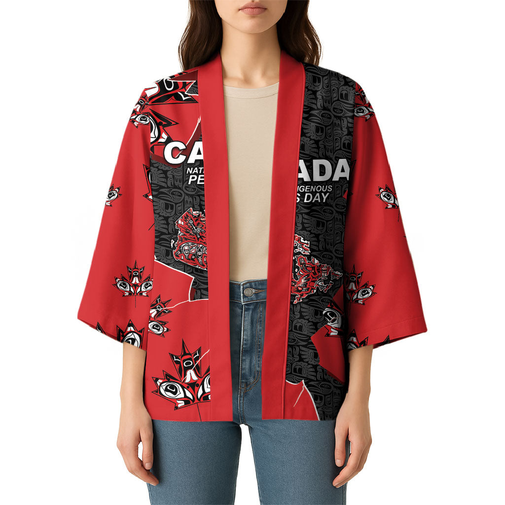 Canada National Indigenous Peoples Day Kimono Red Map Haida Totem Patterns
