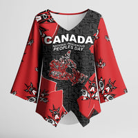 Canada National Indigenous Peoples Day Kimono Sleeve Blouse Red Map Haida Totem Patterns
