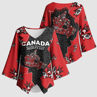 Canada National Indigenous Peoples Day Kimono Sleeve Blouse Red Map Haida Totem Patterns