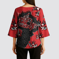 Canada National Indigenous Peoples Day Kimono Sleeve Blouse Red Map Haida Totem Patterns