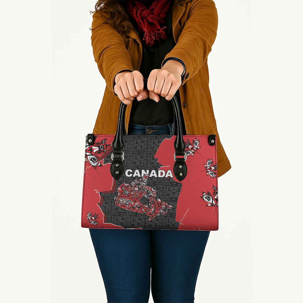 Canada National Indigenous Peoples Day Leather Bag Red Map Haida Totem Patterns