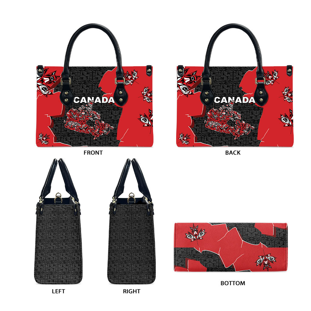Canada National Indigenous Peoples Day Leather Bag Red Map Haida Totem Patterns